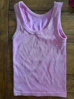 Womens Pink Ribbed Tank Top - Soft Stretch Knit